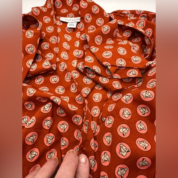 Topshop Horse Coin Print Long Sleeve‎ Midi Dress Coral Womens US 6 UK 10 EUC! - Picture 14 of 15